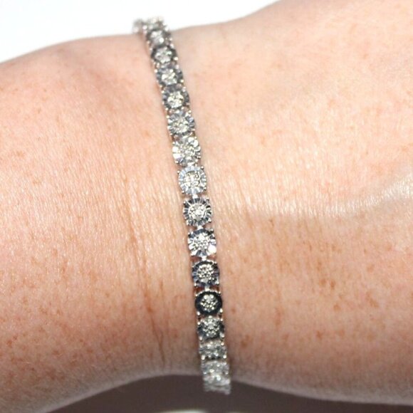 Faceted Sterling Silver Tennis Bracelet - Picture 1 of 6